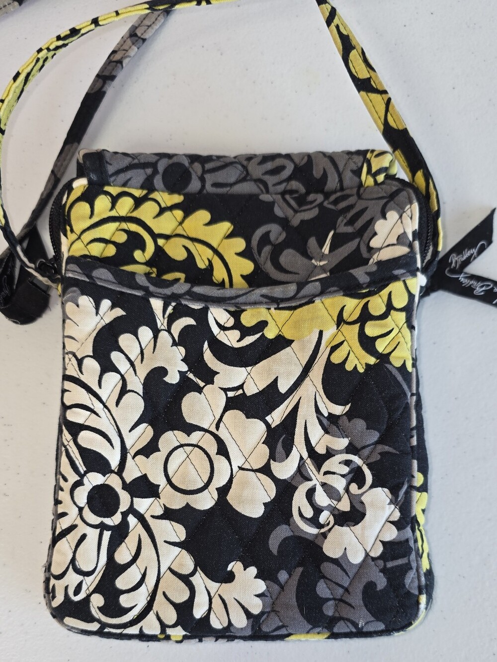 Vera Bradley Black Yellow White Floral Quilted Crossbody Purse